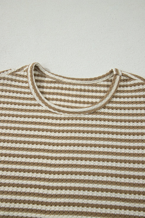 Striped Breathable Textured Knit Matching Short Set