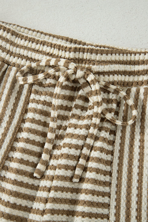 Striped Breathable Textured Knit Matching Short Set