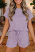 Striped Breathable Textured Knit Matching Short Set