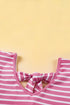 Striped Butterfly Sleeve V Neck Bow Back Cotton Top