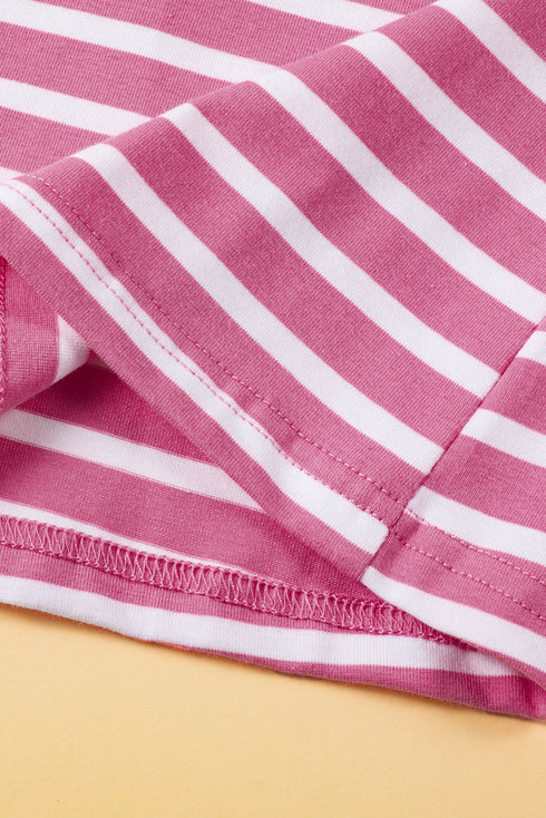 Striped Butterfly Sleeve V Neck Bow Back Cotton Top