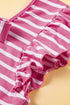 Striped Butterfly Sleeve V Neck Bow Back Cotton Top