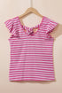 Striped Butterfly Sleeve V Neck Bow Back Cotton Top