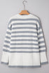 Striped Button Accent Oversized Ribbed Tunic Sweater