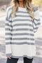 Striped Button Accent Oversized Ribbed Tunic Sweater