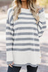 Striped Button Accent Oversized Ribbed Tunic Sweater