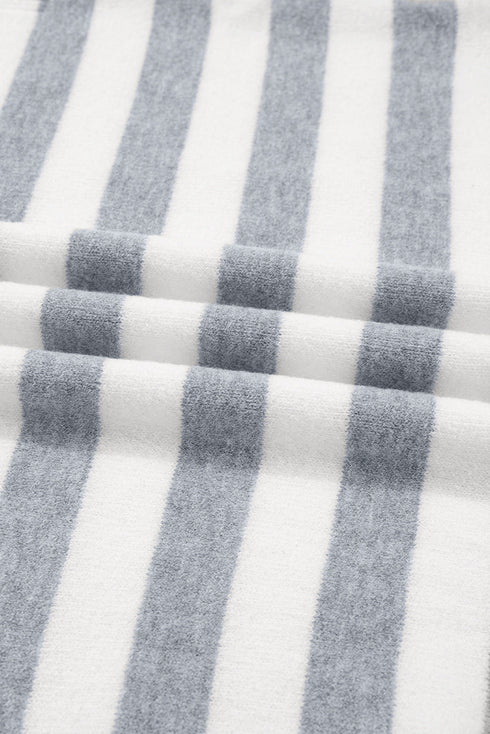 Striped Button Accent Oversized Ribbed Tunic Sweater