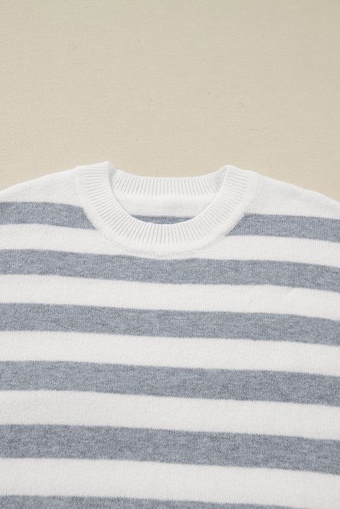Striped Button Accent Oversized Ribbed Tunic Sweater