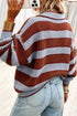Striped Button Collar Dropped Shoulder Relaxed Knit Pullover Sweater