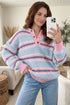 Striped Button Collar Long Sleeve Shift Fit Knitwear Sweater