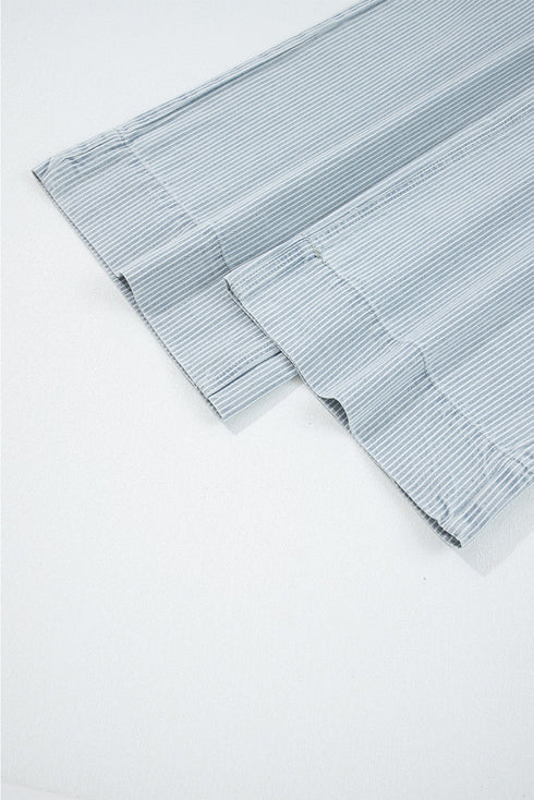 Striped Button Flap Pocket Cuffed Hem Wide Leg Jeans