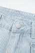 Striped Button Flap Pocket Cuffed Hem Wide Leg Jeans