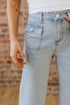 Striped Button Flap Pocket Cuffed Hem Wide Leg Jeans