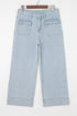 Striped Button Flap Pocket Cuffed Hem Wide Leg Jeans