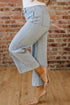 Striped Button Flap Pocket Cuffed Hem Wide Leg Jeans