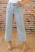 Striped Button Flap Pocket Cuffed Hem Wide Leg Jeans