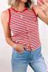 Striped Button Front Ribbed Knit Tank Top