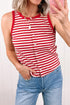 Striped Button Front Ribbed Knit Tank Top