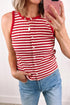 Striped Button Front Ribbed Knit Tank Top