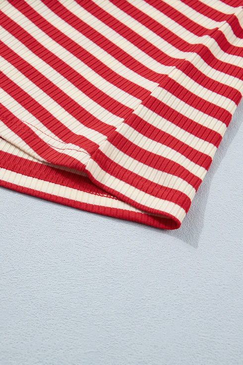Striped Button Front Ribbed Knit Tank Top