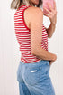 Striped Button Front Ribbed Knit Tank Top