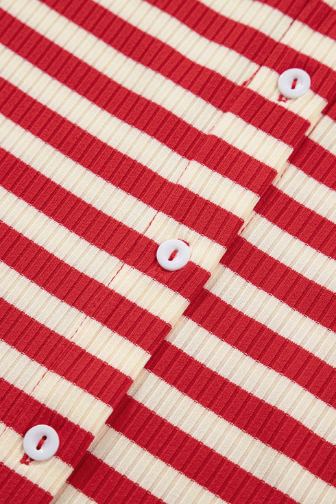 Striped Button Front Ribbed Knit Tank Top