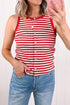 Striped Button Front Ribbed Knit Tank Top