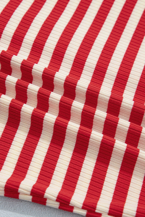 Striped Button Front Ribbed Knit Tank Top