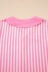 Striped Button Front Textured Long Sleeve Pajama Set