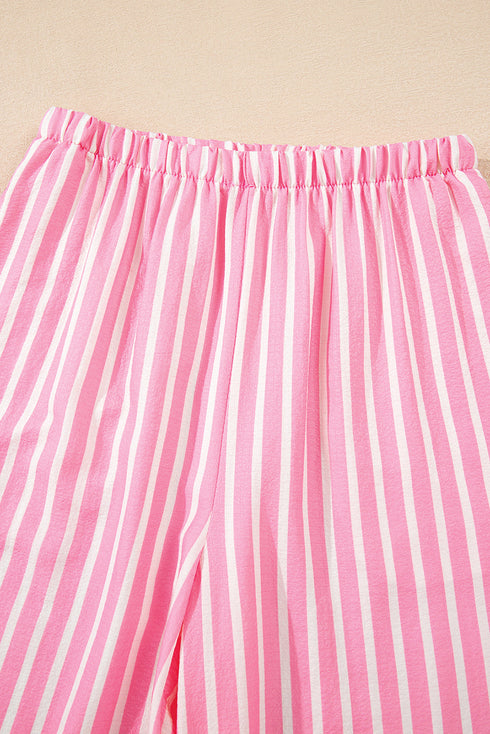 Striped Button Front Textured Long Sleeve Pajama Set