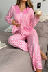 Striped Button Front Textured Long Sleeve Pajama Set