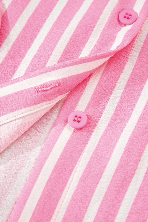 Striped Button Front Textured Long Sleeve Pajama Set