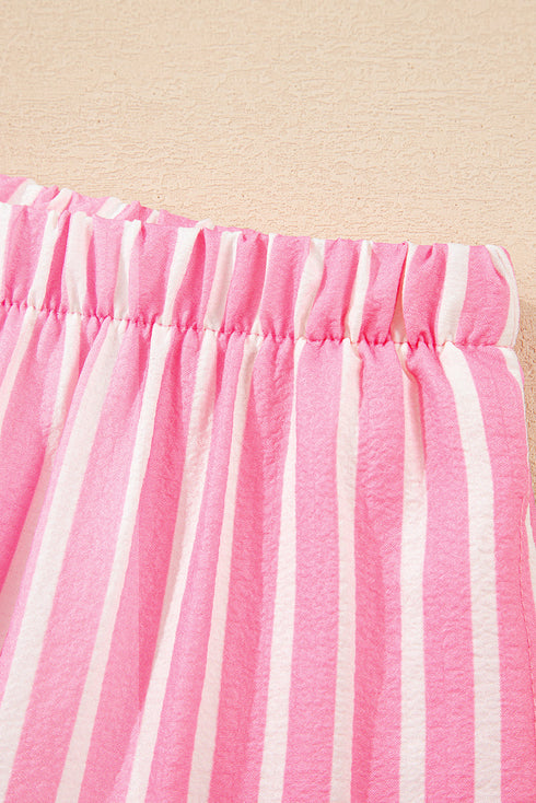 Striped Button Front Textured Long Sleeve Pajama Set