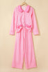 Striped Button Front Textured Long Sleeve Pajama Set