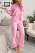 Striped Button Front Textured Long Sleeve Pajama Set