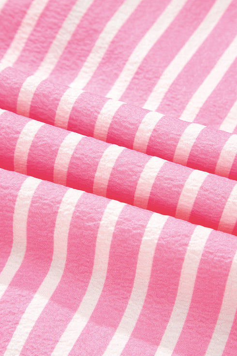 Striped Button Front Textured Long Sleeve Pajama Set