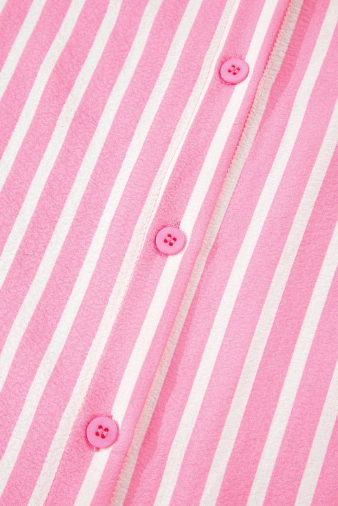 Striped Button Front Textured Long Sleeve Pajama Set