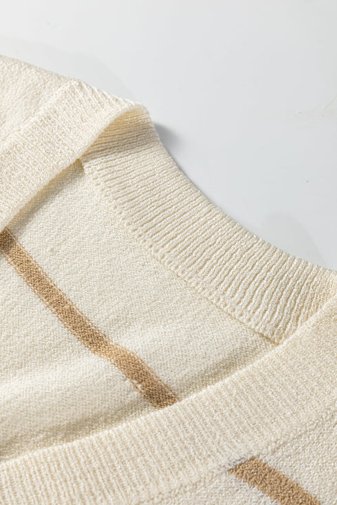 Striped Button Front V Neck Knit Sweater Vest