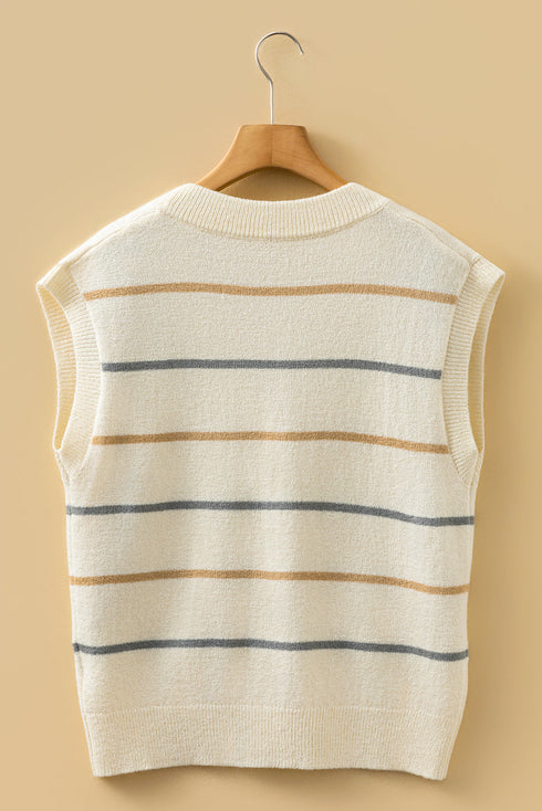 Striped Button Front V Neck Knit Sweater Vest