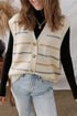 Striped Button Front V Neck Knit Sweater Vest