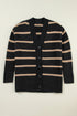 Striped Button Front V Neck Soft Knit Cardigan