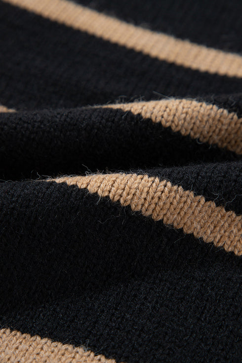 Striped Button Front V Neck Soft Knit Cardigan