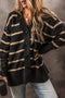 Striped Button Front V Neck Soft Knit Cardigan