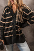 Striped Button Front V Neck Soft Knit Cardigan