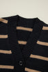Striped Button Front V Neck Soft Knit Cardigan