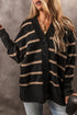 Striped Button Front V Neck Soft Knit Cardigan