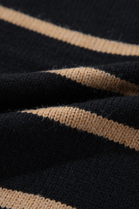 Striped Button Front V Neck Soft Knit Cardigan