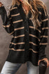 Striped Button Front V Neck Soft Knit Cardigan
