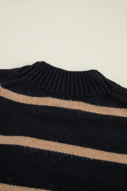 Striped Button Front V Neck Soft Knit Cardigan