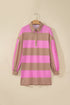 Striped Button Long Sleeve Shift T Shirt Dress